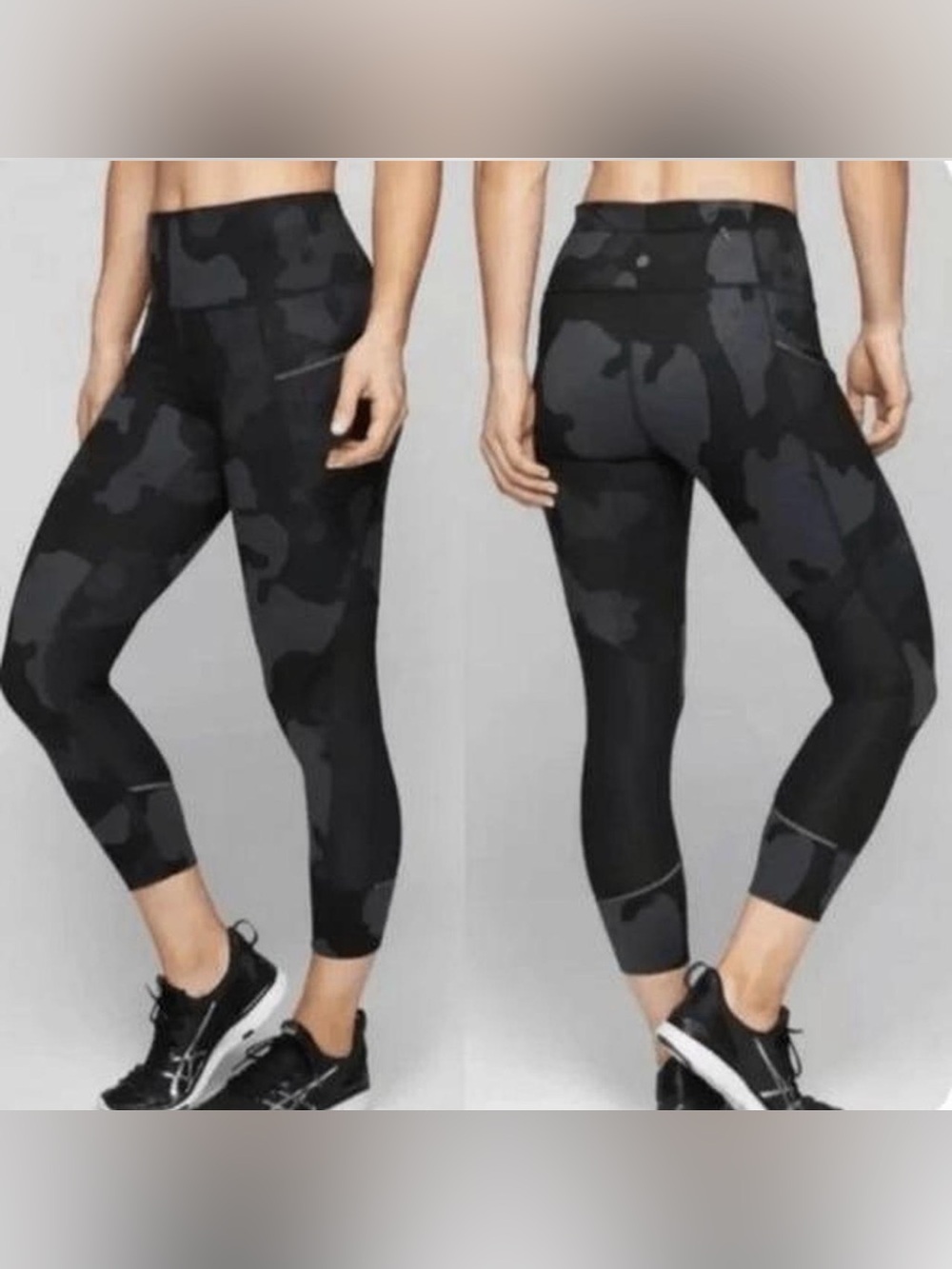 Athleta Black Camo Mesh Panel Pocket Leggings XS Athleisure Athletic - Picture 1 of 7